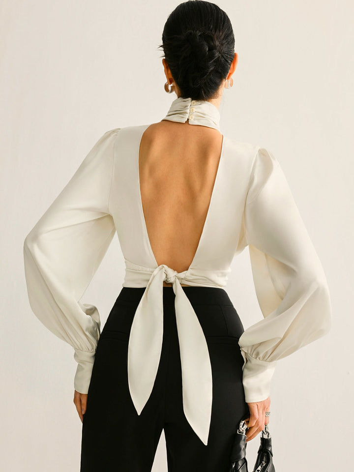 Women's Backless Pleated Satin Top