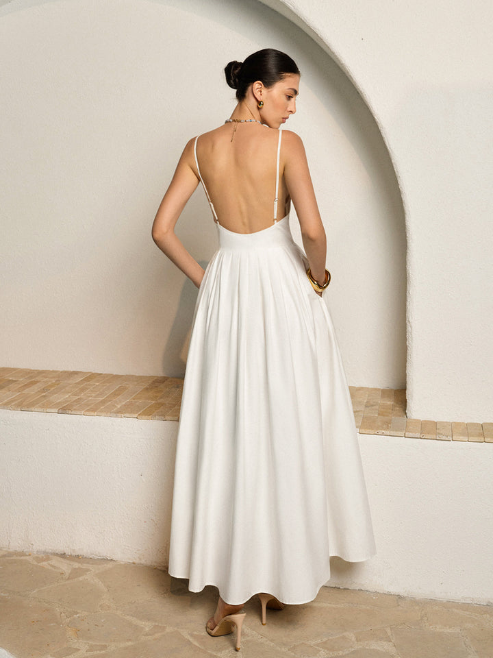 Women's Backless Spaghetti Strap Pleated Dress