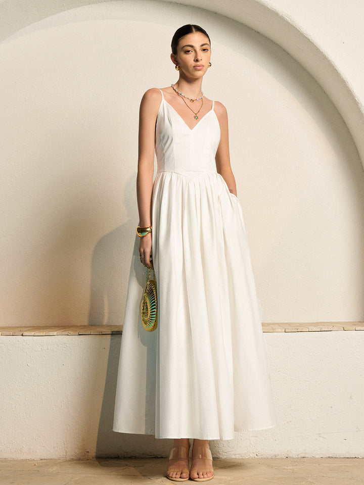 Women's Backless Spaghetti Strap Pleated Dress