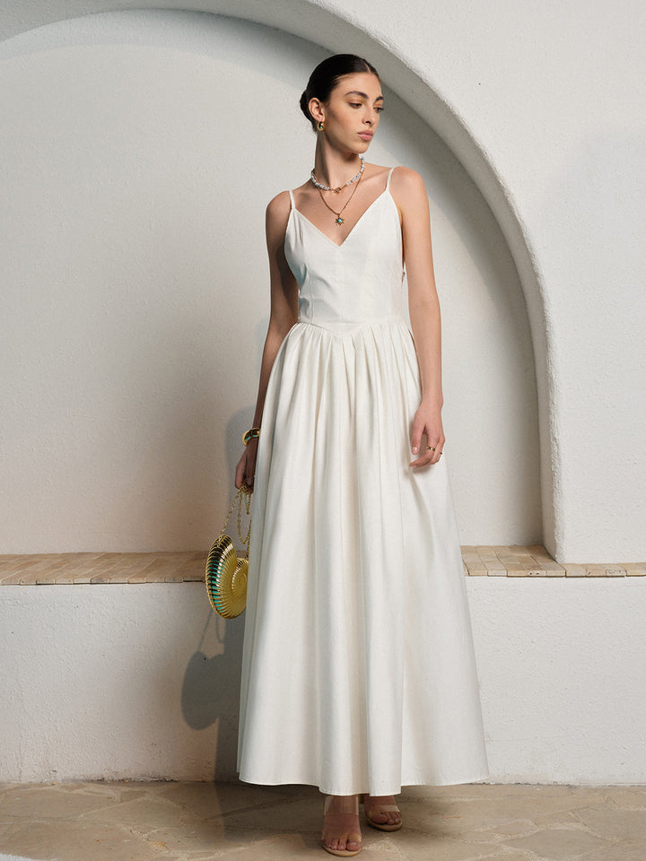 Women's Backless Spaghetti Strap Pleated Dress
