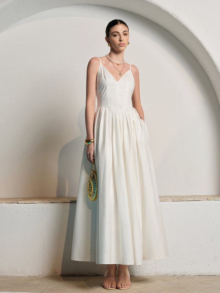 Women's Backless Spaghetti Strap Pleated Dress