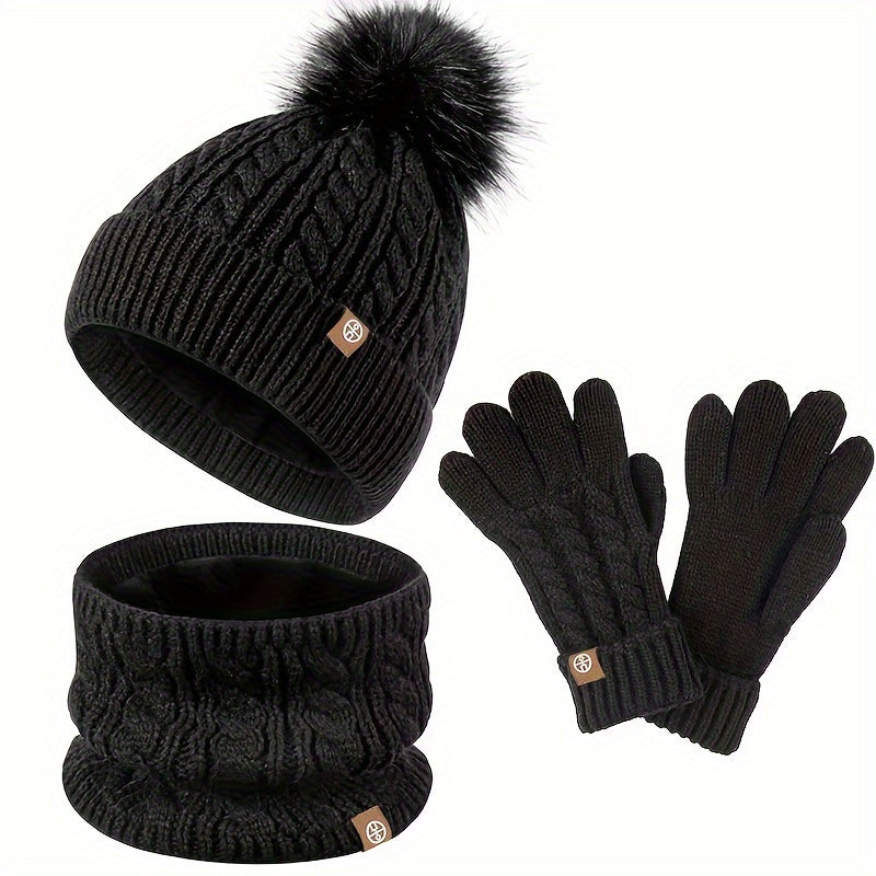 Women's 3-Piece Winter Set with Hat, Scarf, and Gloves