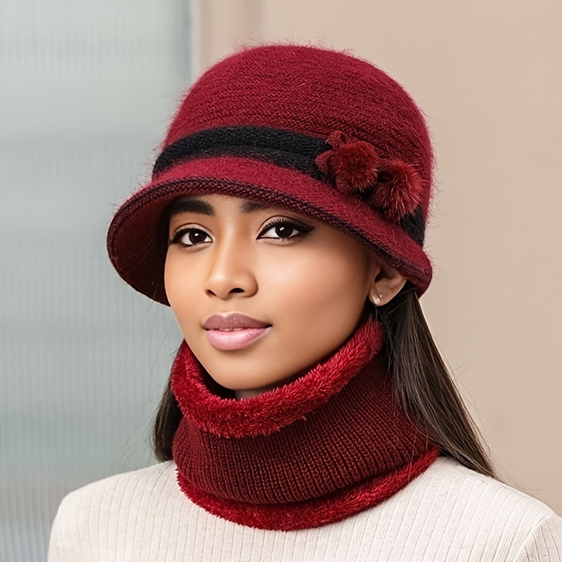Women's Knitted Winter Set with Hat, Scarf, and Gloves