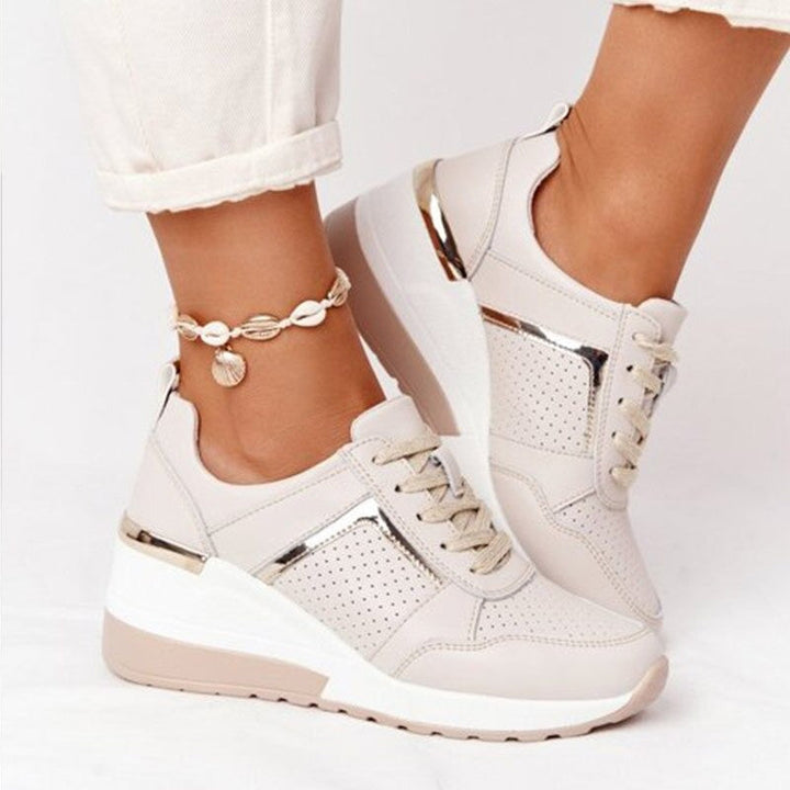 Manuela | Women's Casual Lace-Up Wedge Sneakers with Shiny Details