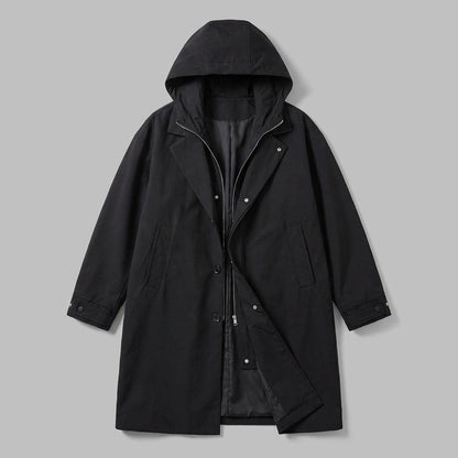 Men's Lightweight Overcoat with Hood and Water-Resistant Shell