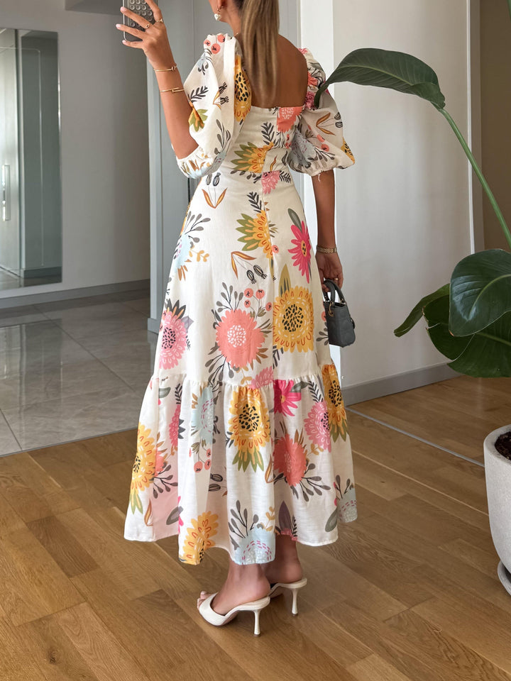 Blair | Women's Puff Sleeve A-Line Midi Dress