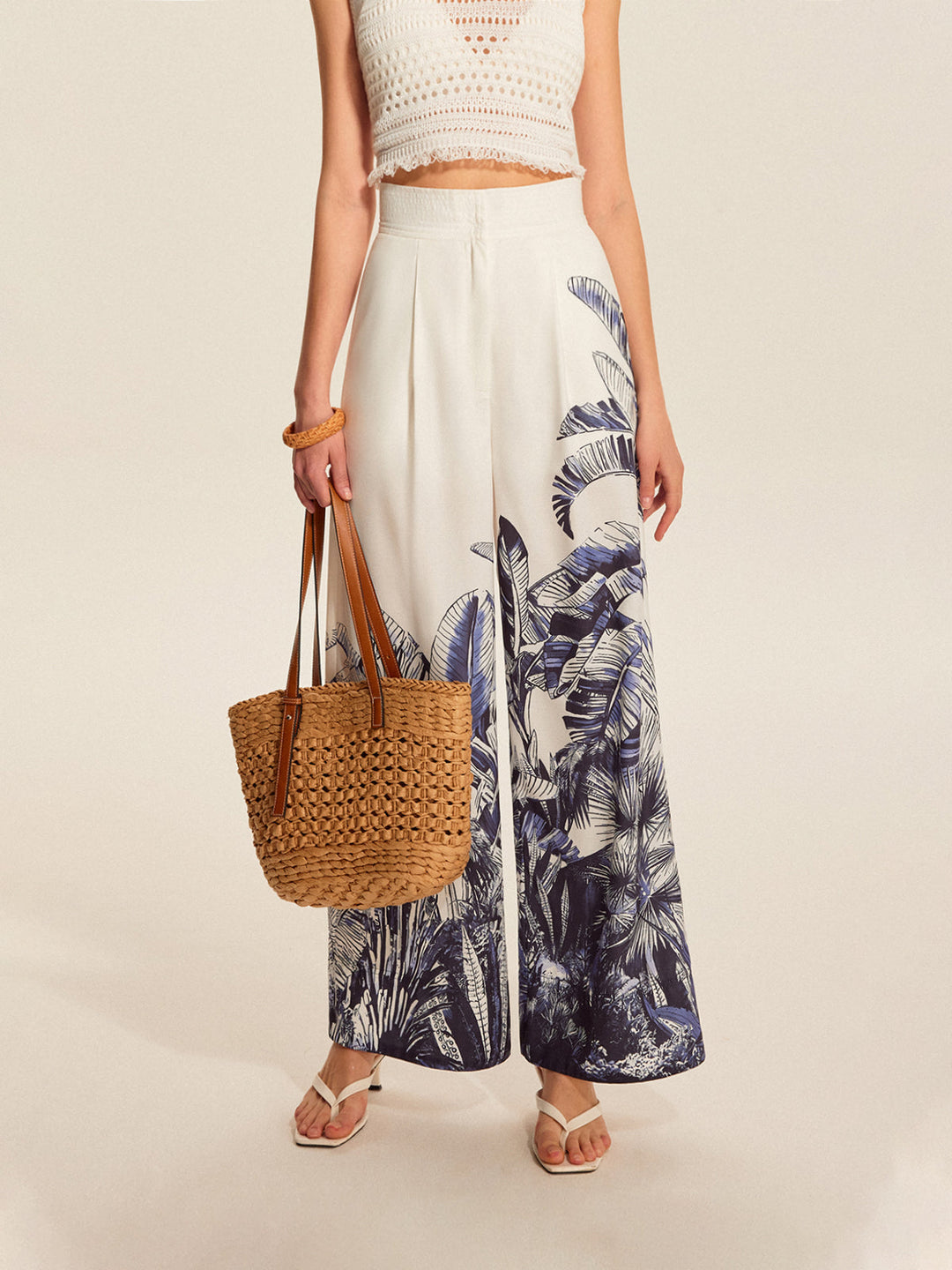 Women's Boho Print Mid-Waist Wide-Leg Trousers