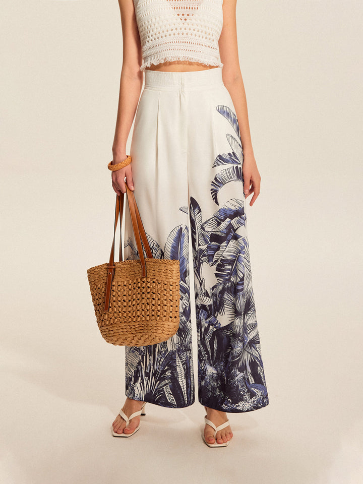 Women's Boho Print Mid-Waist Wide-Leg Trousers