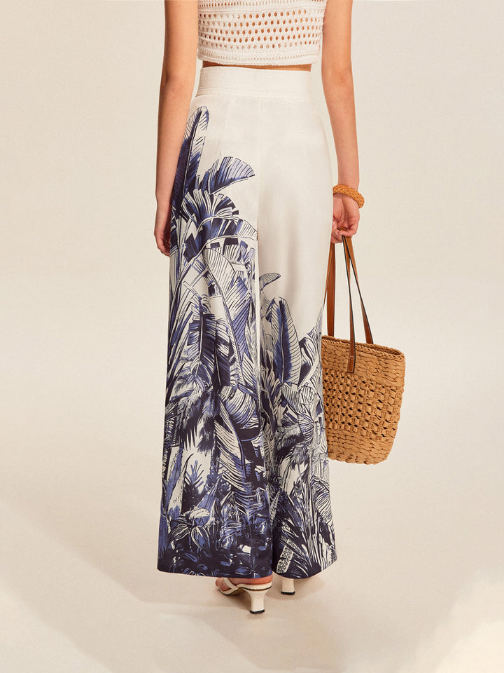 Women's Boho Print Mid-Waist Wide-Leg Trousers