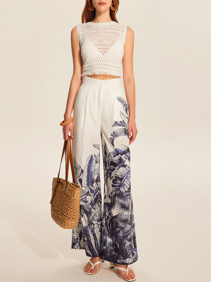 Women's Boho Print Mid-Waist Wide-Leg Trousers