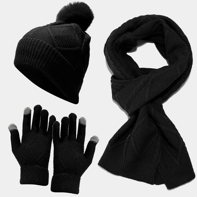 Women's Knitting Set with Hat, Scarf, and Mittens