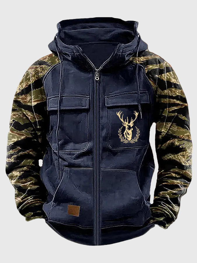 Men's Hooded Jacket with Pockets and Adjustable Drawstring