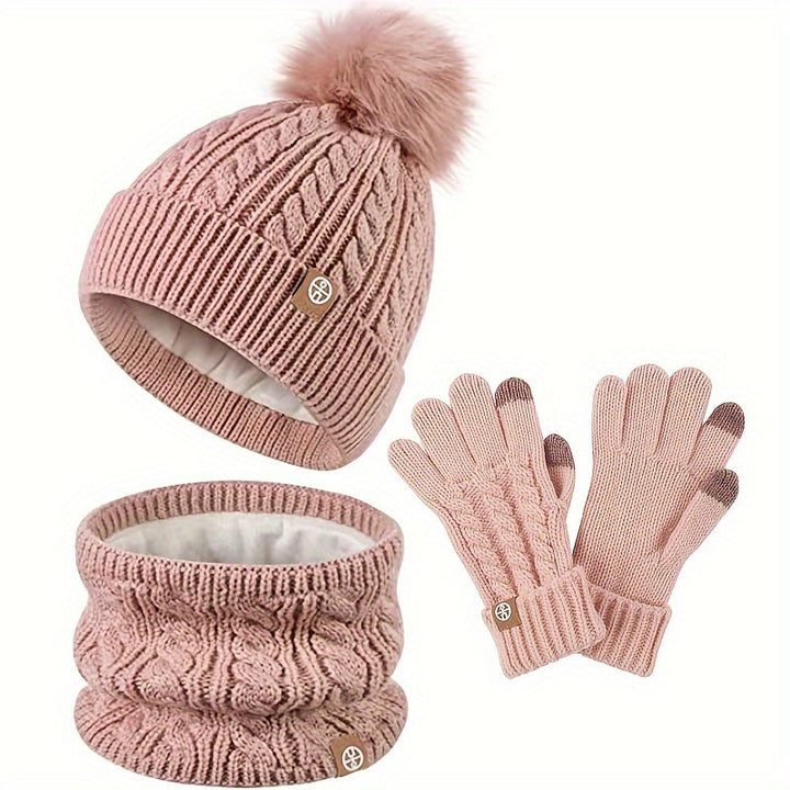 Women's 3-Piece Winter Set with Hat, Scarf, and Gloves