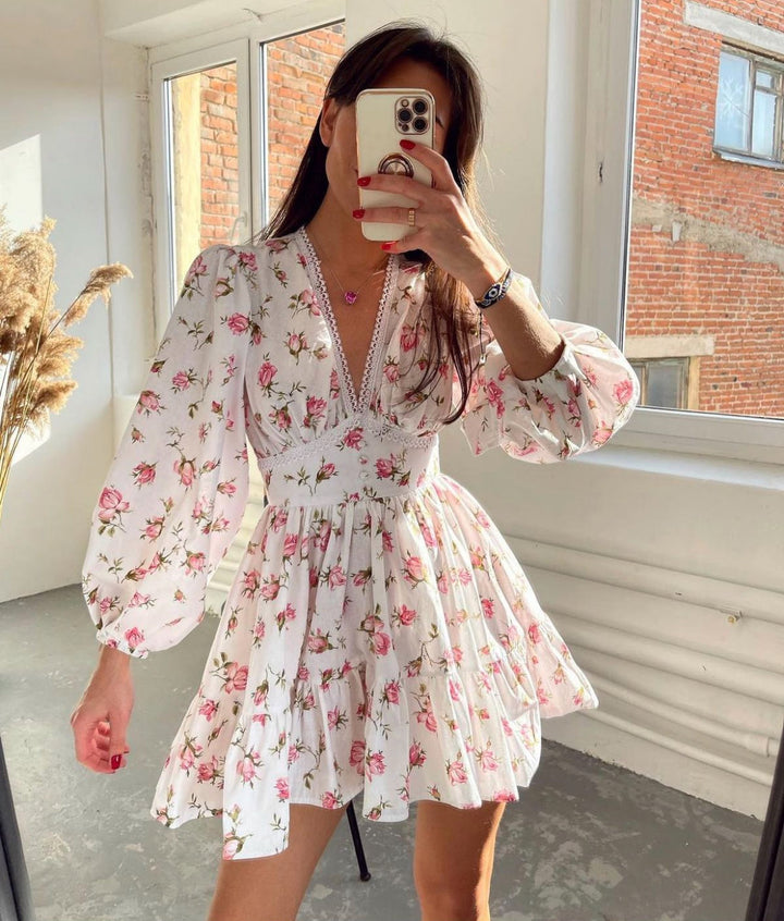 Carolyn | Women's Long Sleeve V-Neck A-Line Dress