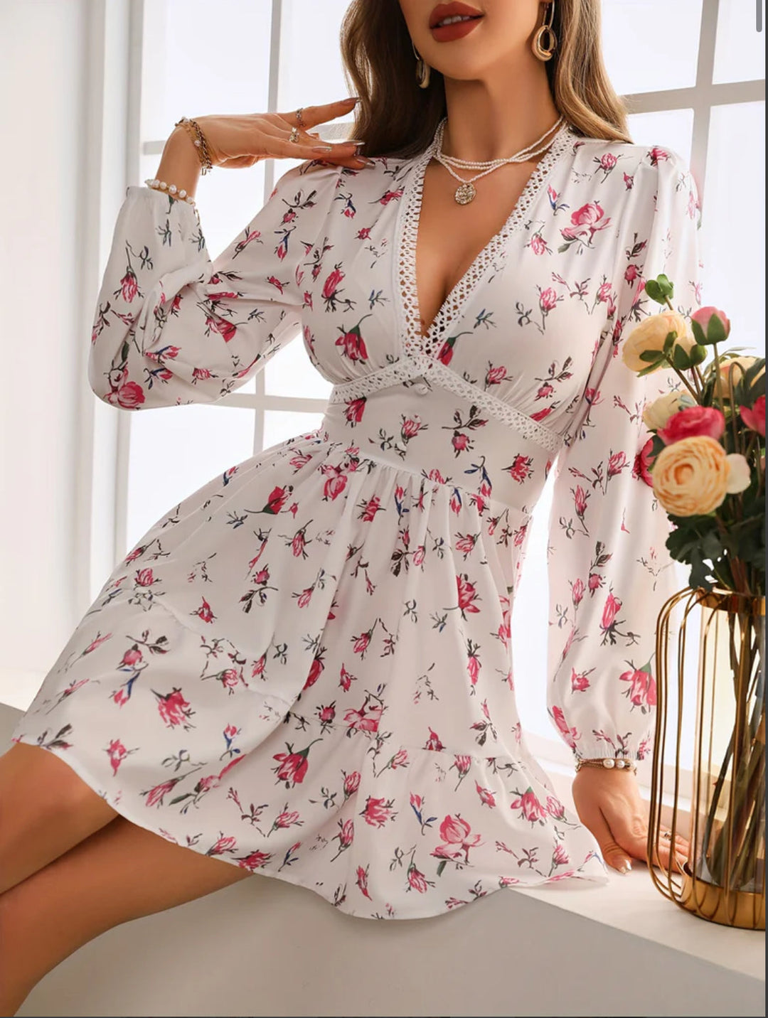 Carolyn | Women's Long Sleeve V-Neck A-Line Dress