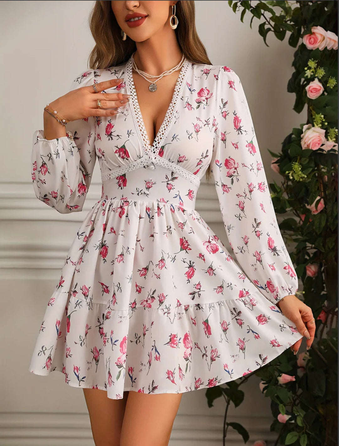 Carolyn | Women's Long Sleeve V-Neck A-Line Dress
