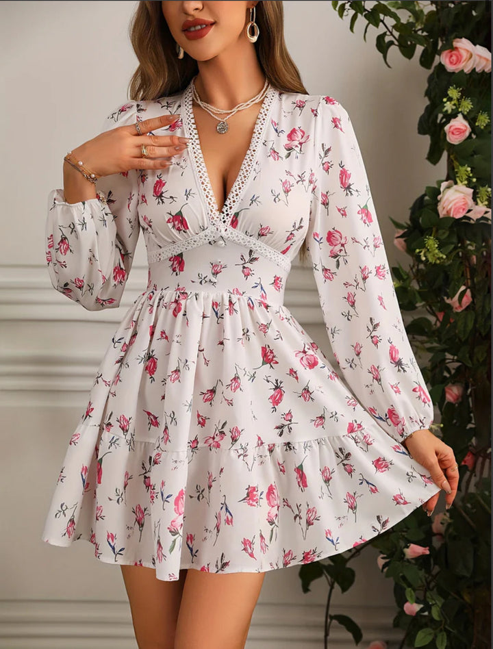 Carolyn | Women's Long Sleeve V-Neck A-Line Dress