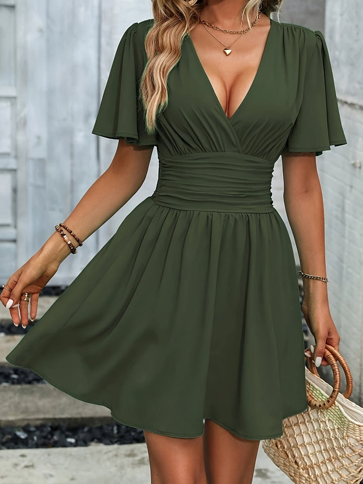 Winslet | Women's Dress with Gathered Waist and V-Neck Design