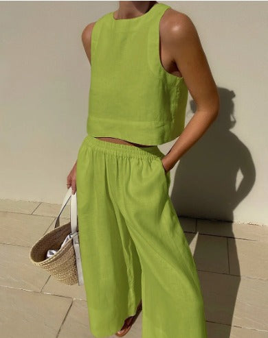 Charlene | Women's Cropped Sleeveless Tank and Pants Set