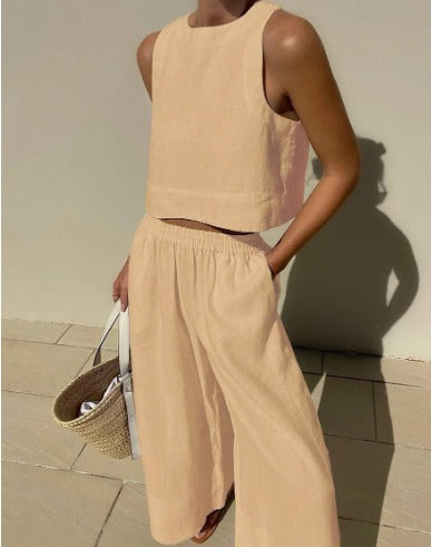 Charlene | Women's Cropped Sleeveless Tank and Pants Set