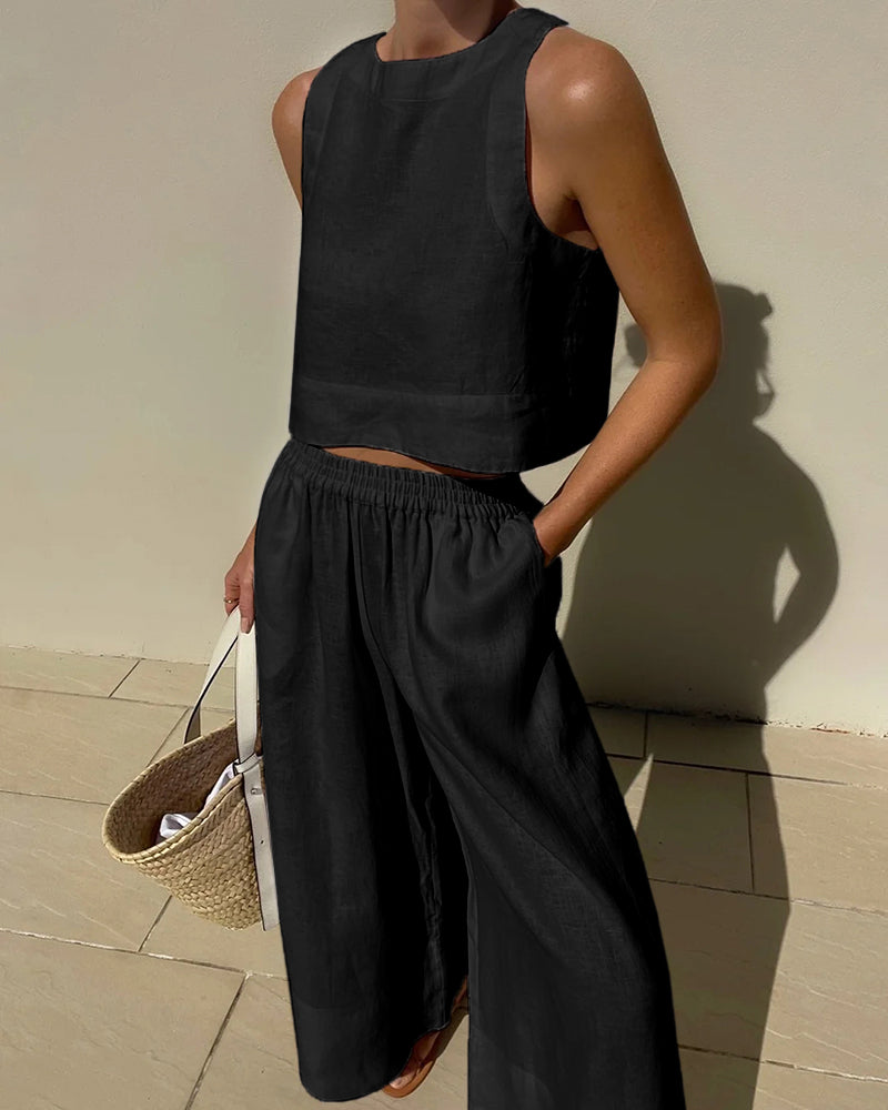 Charlene | Women's Cropped Sleeveless Tank and Pants Set