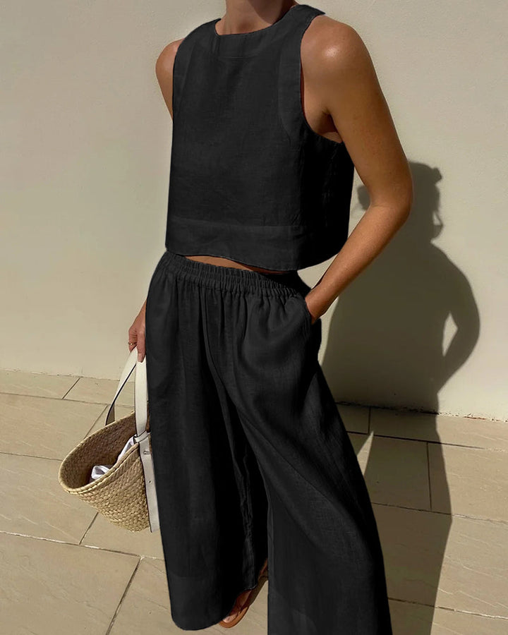 Charlene | Women's Cropped Sleeveless Tank and Pants Set