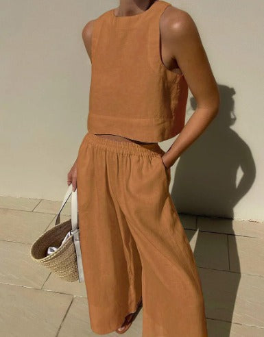 Charlene | Women's Cropped Sleeveless Tank and Pants Set