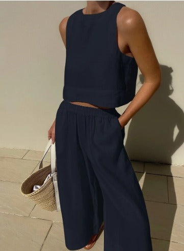 Charlene | Women's Cropped Sleeveless Tank and Pants Set