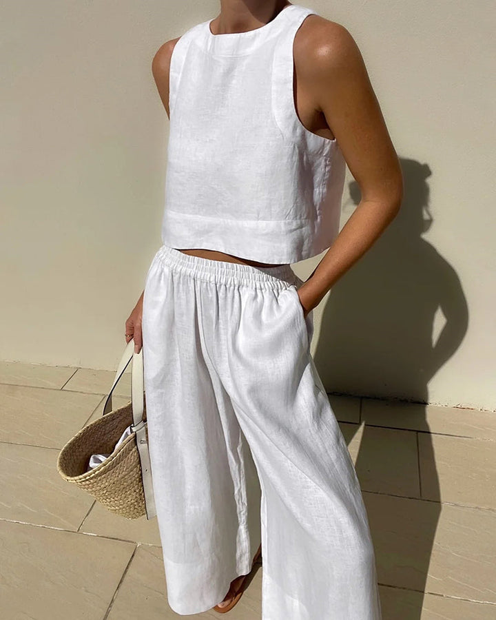 Charlene | Women's Cropped Sleeveless Tank and Pants Set