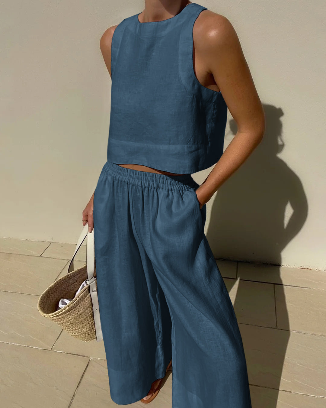 Charlene | Women's Cropped Sleeveless Tank and Pants Set