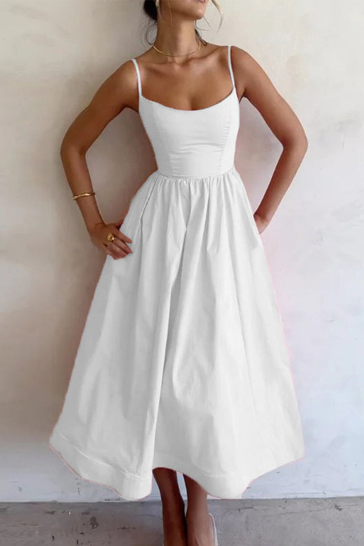 Clara | Women's A-Line Midi Dress with Spaghetti Straps