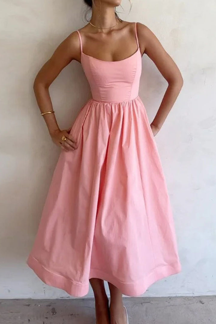 Clara | Women's A-Line Midi Dress with Spaghetti Straps