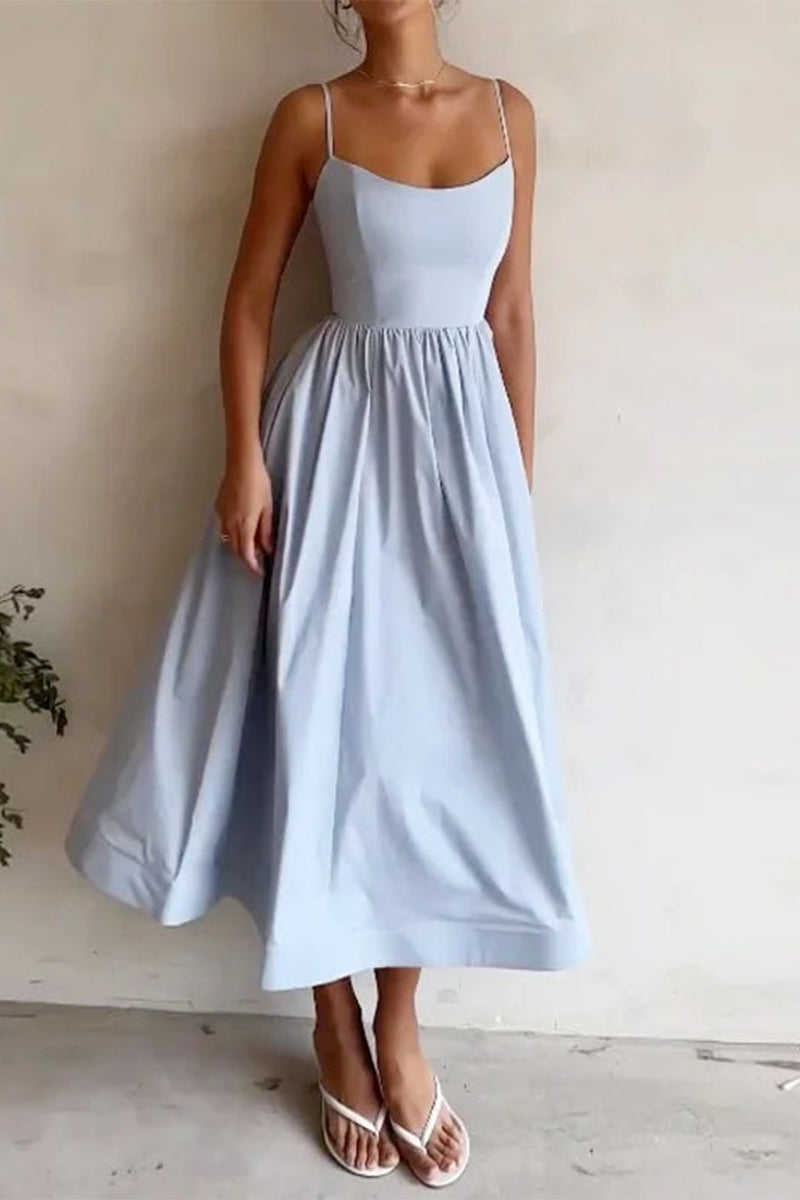 Clara | Women's A-Line Midi Dress with Spaghetti Straps