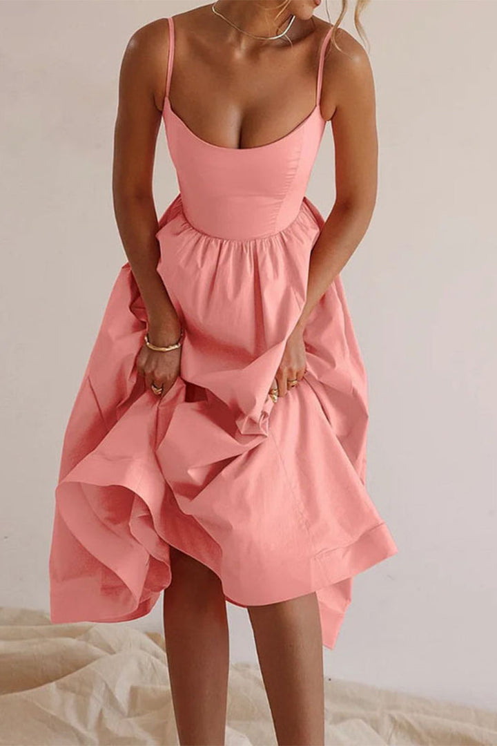 Clara | Women's A-Line Midi Dress with Spaghetti Straps