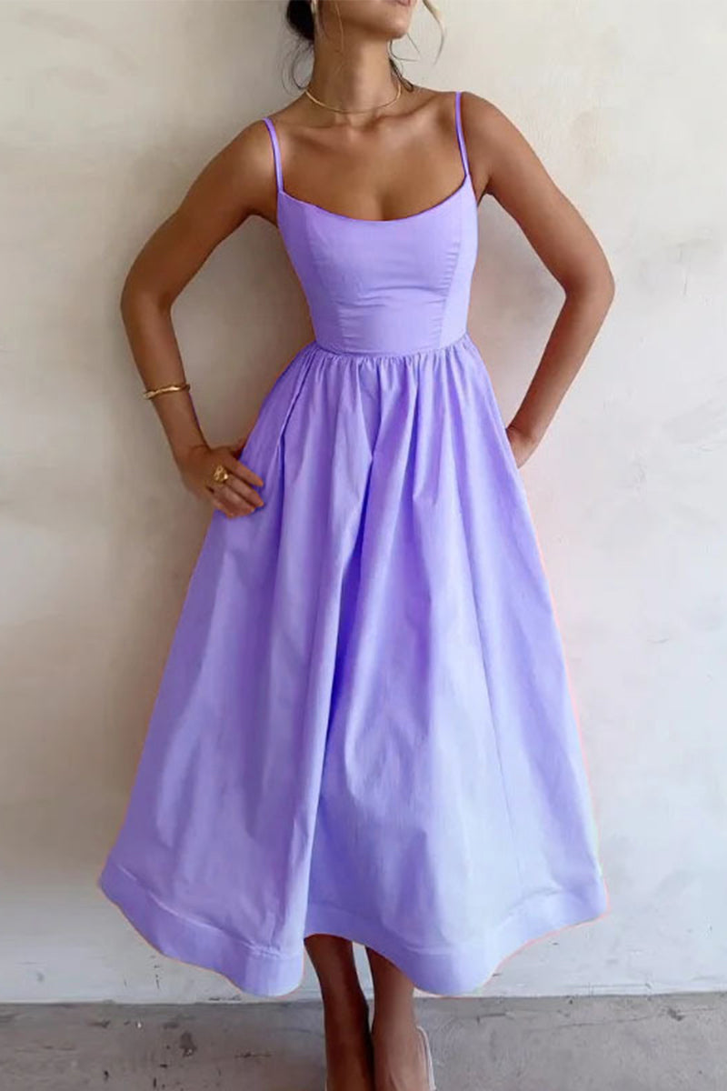 Clara | Women's A-Line Midi Dress with Spaghetti Straps