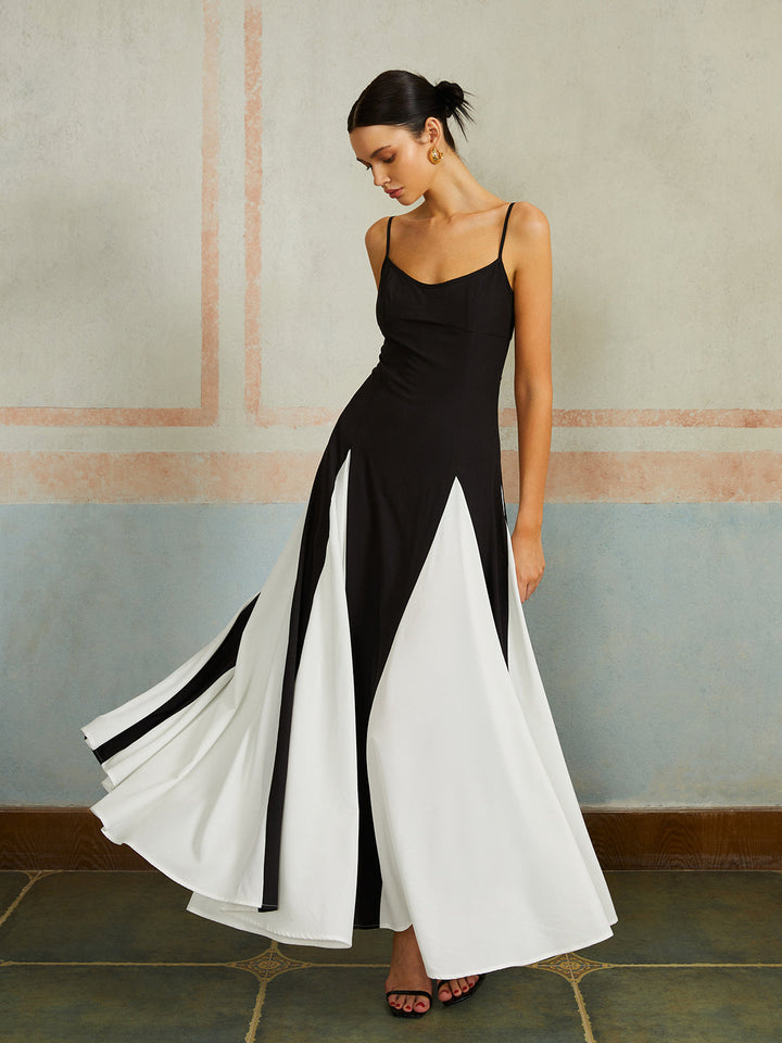 Women's Color Block Spaghetti Strap Maxi Dress