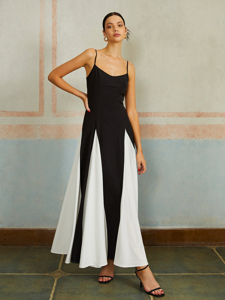 Women's Color Block Spaghetti Strap Maxi Dress