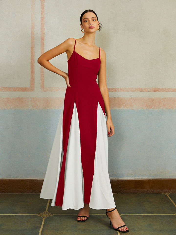 Women's Color Block Spaghetti Strap Maxi Dress