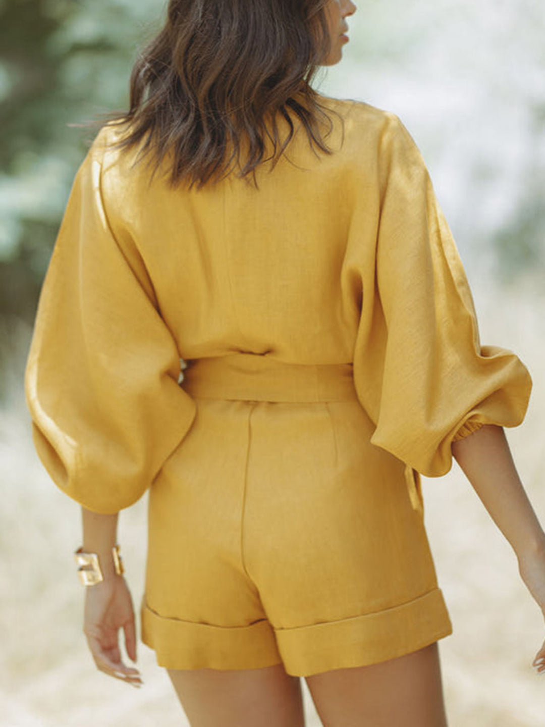 Women's Cotton Linen Belted Jumpsuit