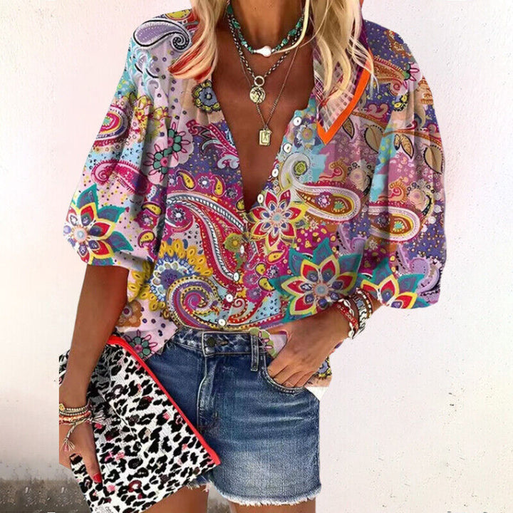 Crystal | Women's Floral Print Button-Up Blouse