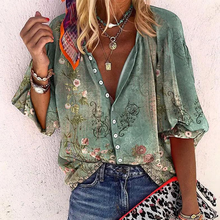 Crystal | Women's Floral Print Button-Up Blouse