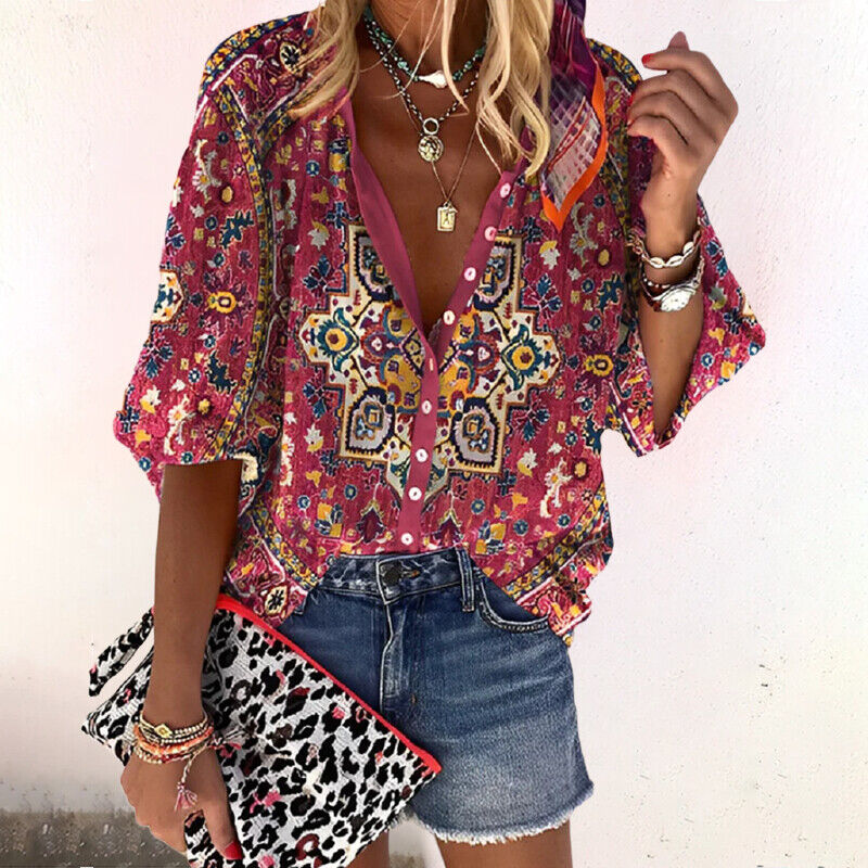 Crystal | Women's Floral Print Button-Up Blouse