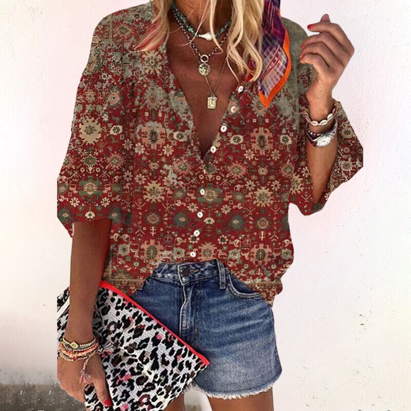 Crystal | Women's Floral Print Button-Up Blouse