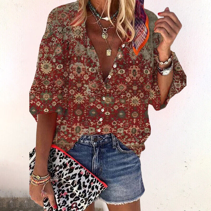 Crystal | Women's Floral Print Button-Up Blouse
