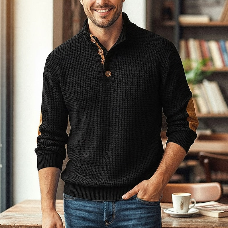 Men's Long Sleeve Sweater with Buttons