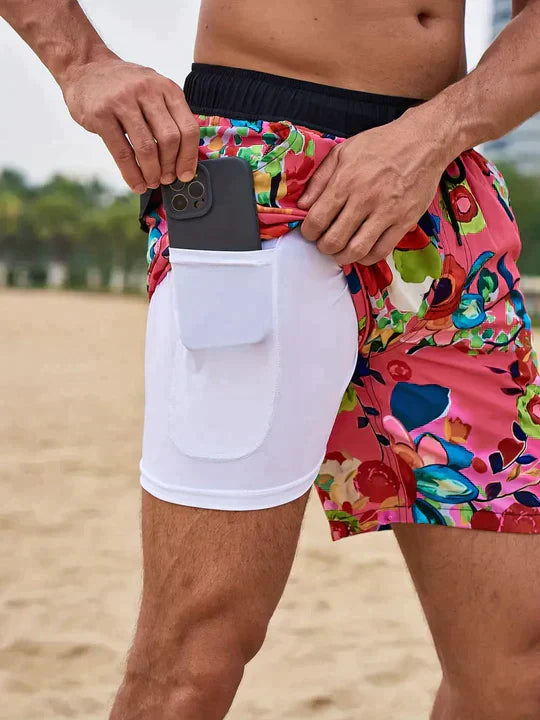 Men's Athletic Swim Shorts with Compression Lining