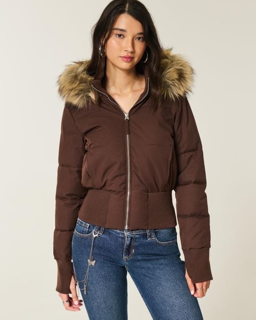 Women's Cropped Long Sleeve Hooded Puffer Jacket