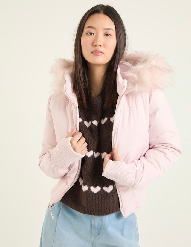 Women's Cropped Long Sleeve Hooded Puffer Jacket