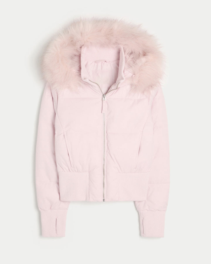 Women's Cropped Long Sleeve Hooded Puffer Jacket