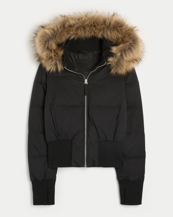 Women's Cropped Long Sleeve Hooded Puffer Jacket